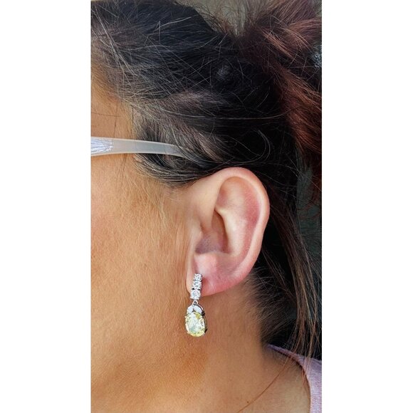 Estate Yellow & White Cubic Zirconia Drop Dangle Earrings 925 Silver 6.40g - Picture 5 of 11